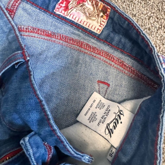 Blue/Red LOW-RISE Y2K Denim Shorts - Picture 3 of 5